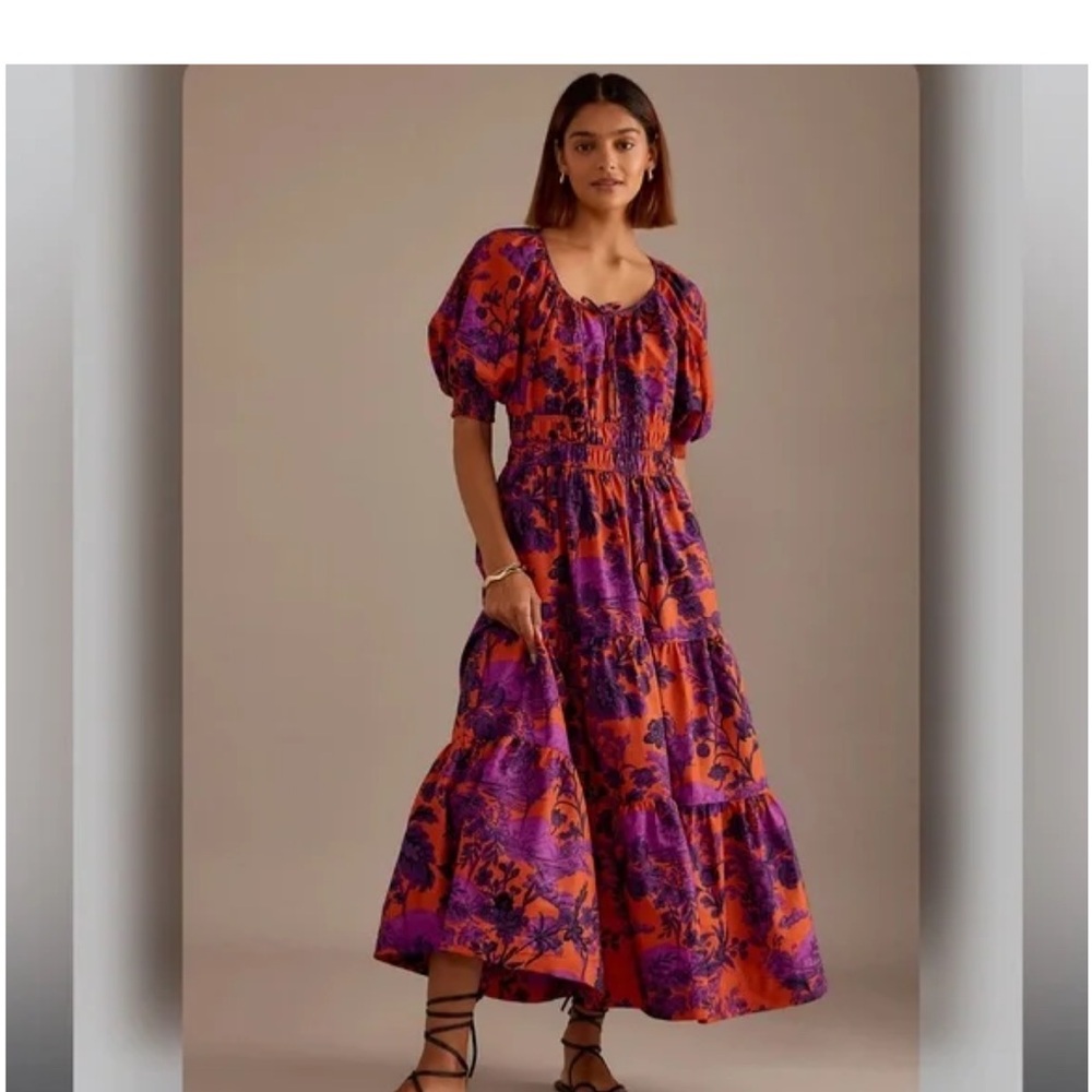 Anthropologie Vibrant Orange and Purple Maxi Dress